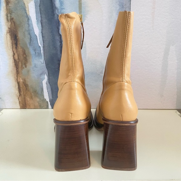 ASOS Rochelle Premium Leather Platform Heel Ankle Boots in Camel - Picture 7 of 12